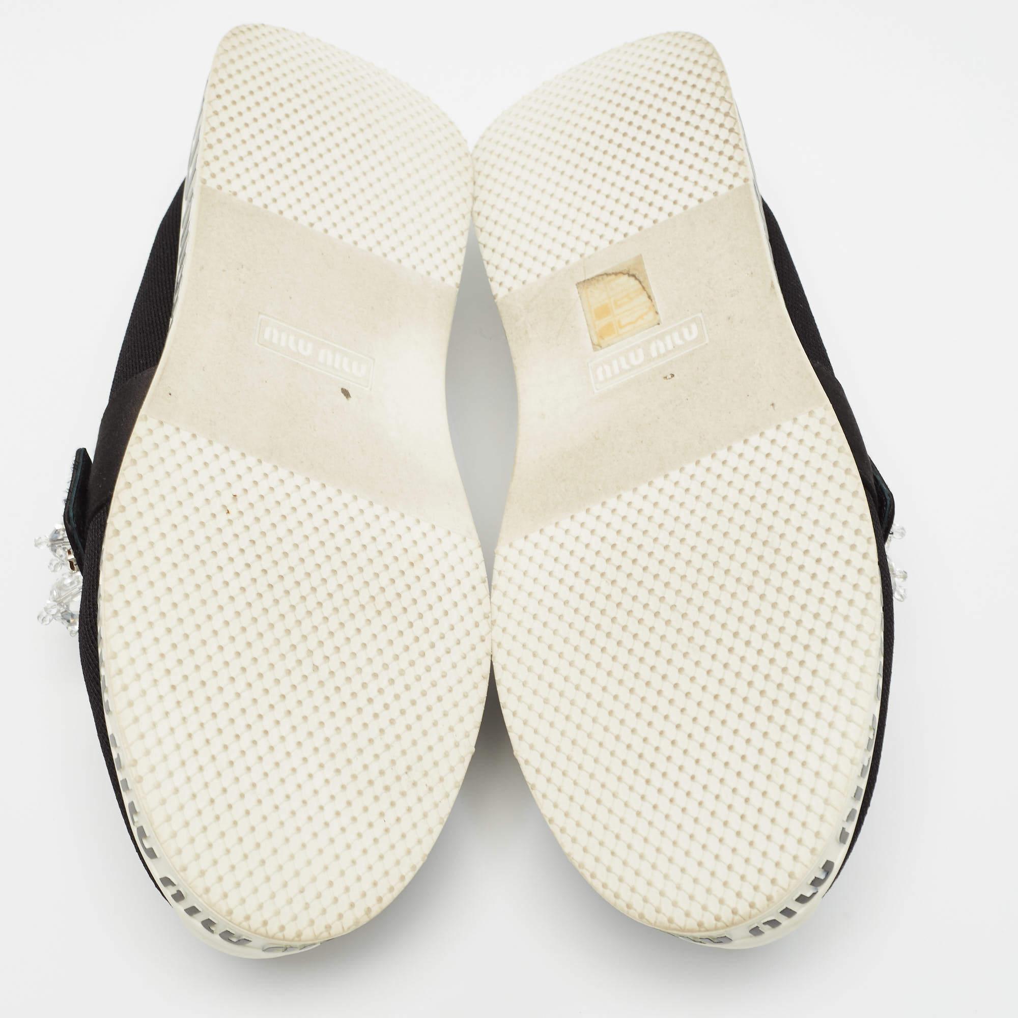 Miu Miu Black Fabric and Satin Crystal Embellished Slip On Sneakers Size 38.5 4