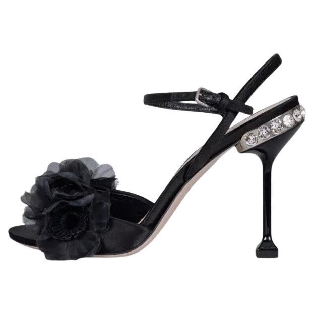Miu Miu Black Floral Crystal Stiletto Heels - EU 38 For Sale