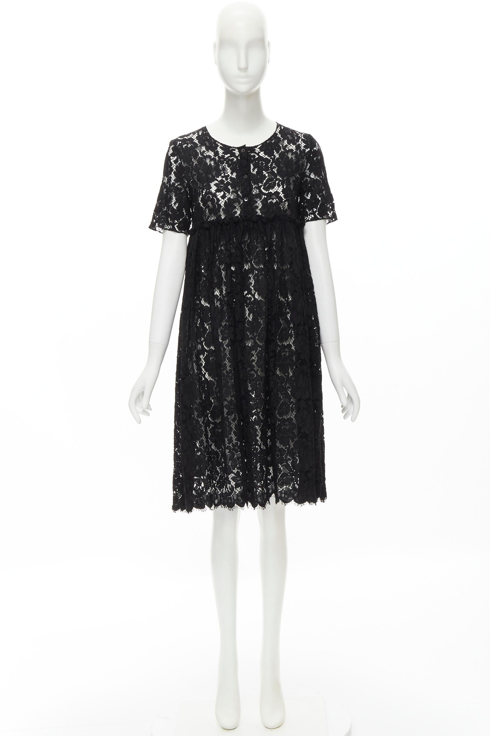 MIU MIU black floral lace high waisted baby doll cocktail dress IT40 S 3