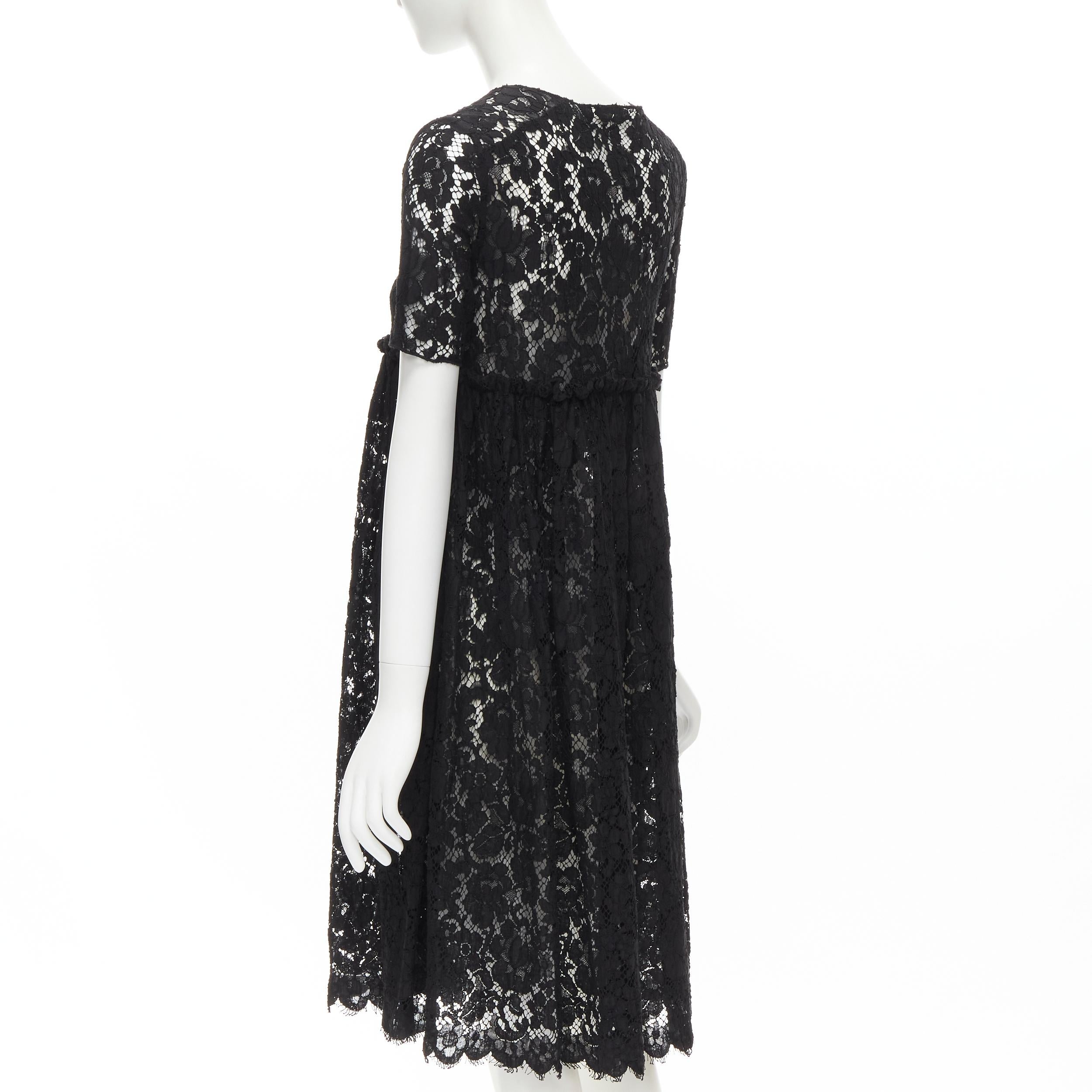 Black MIU MIU black floral lace high waisted baby doll cocktail dress IT40 S
