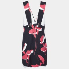 Miu Miu Black Floral Print Cady Turn Lock Detail Sleeveless Dress M