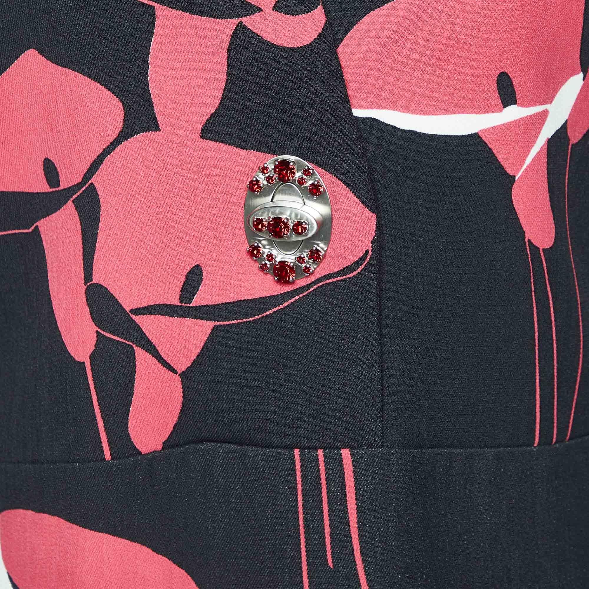 Miu Miu Black Floral Print Cady Turn Lock Detail Sleeveless Dress M In Excellent Condition In Dubai, Al Qouz 2