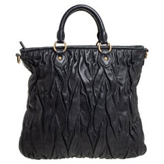 Miu Miu Black Gathered Leather Tote