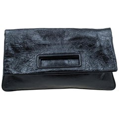 Miu Miu Black Glazed Distressed Leather Oversized Clutch