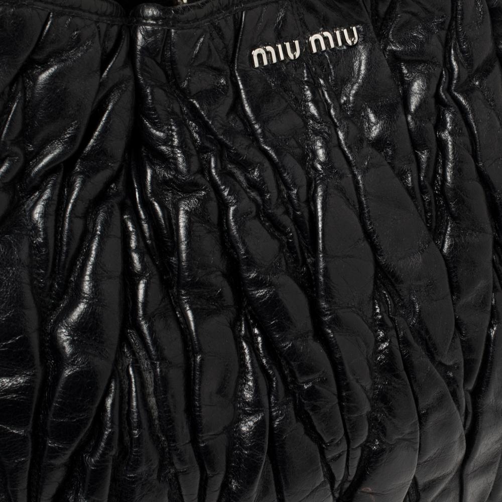 Miu Miu Black Glazed Matelasse Leather Tote 7