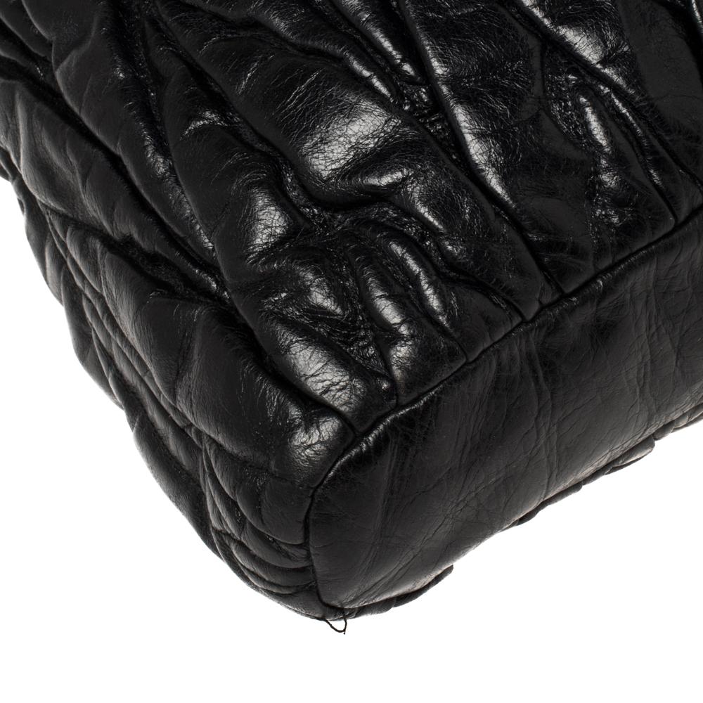 Miu Miu Black Glazed Matelasse Leather Tote 5