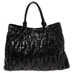 Miu Miu Black Glazed Matelasse Leather Tote