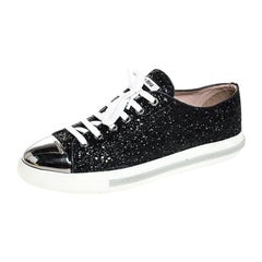 Miu Miu Black Glitter And Metal Cap Toe Low Top Sneakers Size 39