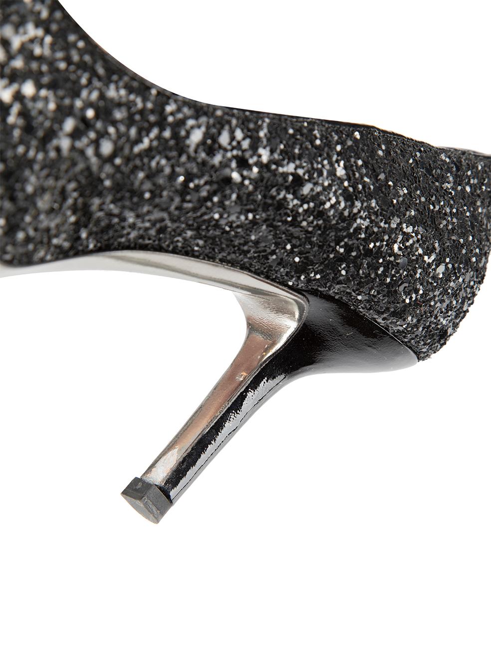 Miu Miu Black Glitter Open Toe Heels Size IT 36 For Sale 2