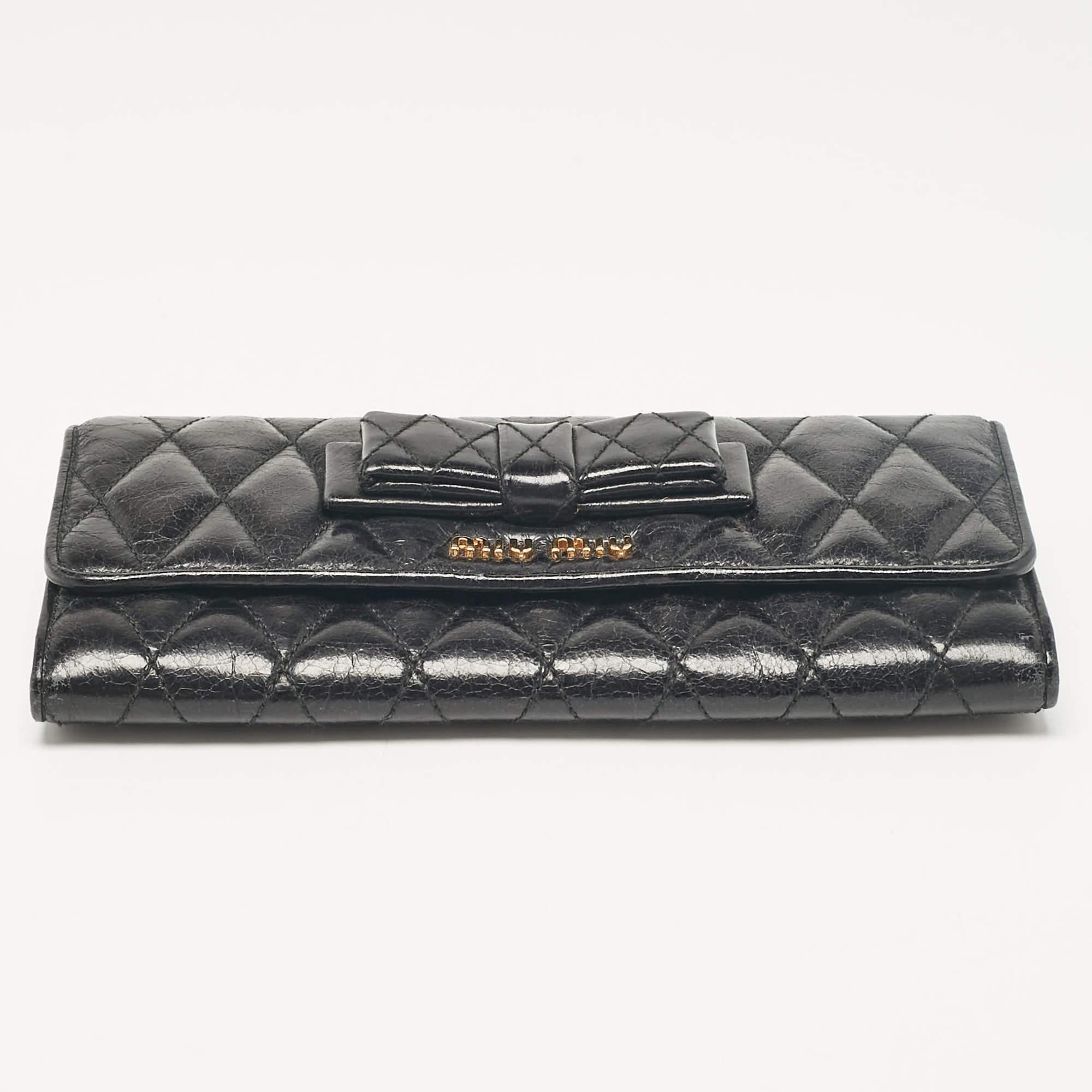 Miu Miu Black Glossy Leather Bow Flap Continental Wallet 2