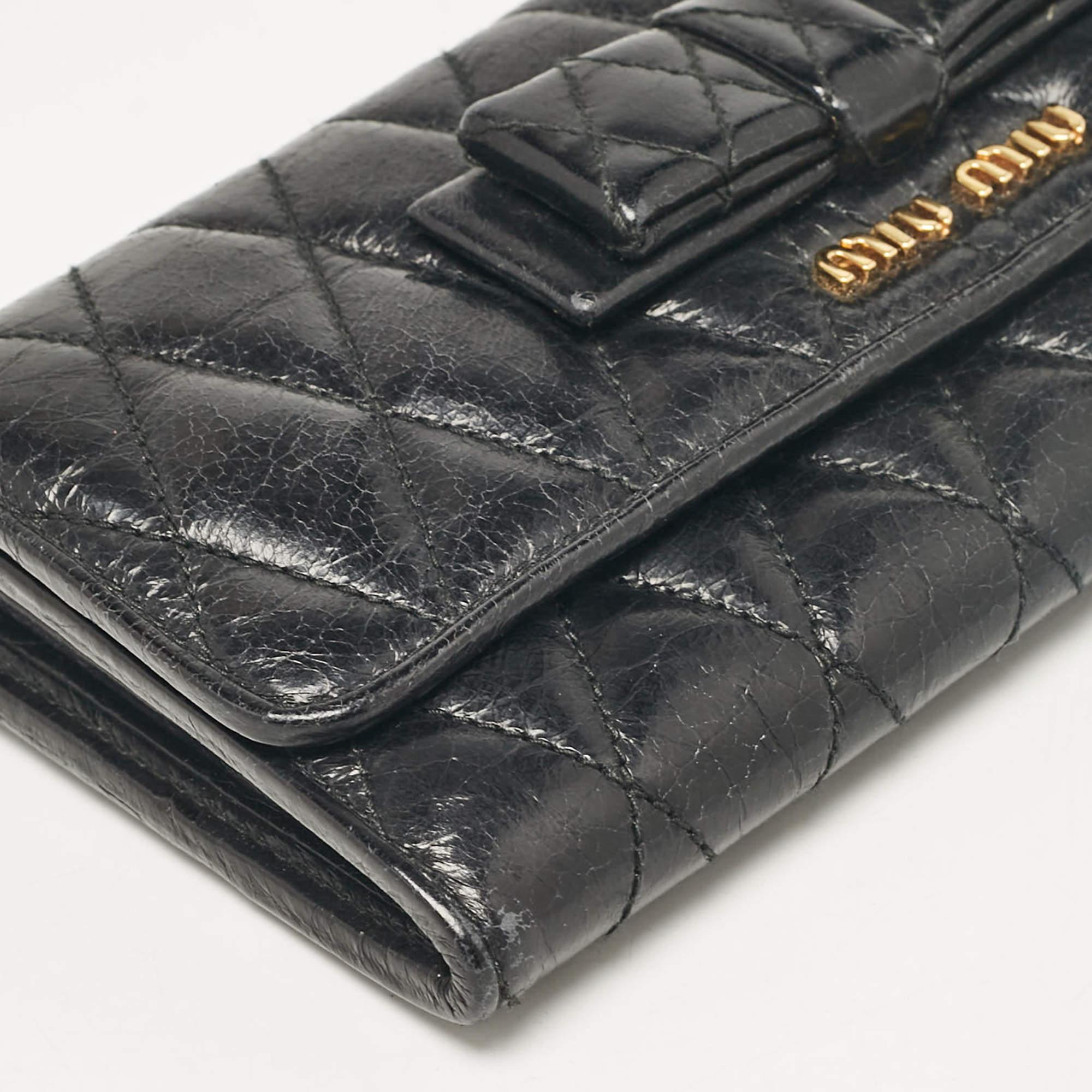 Miu Miu Black Glossy Leather Bow Flap Continental Wallet 4