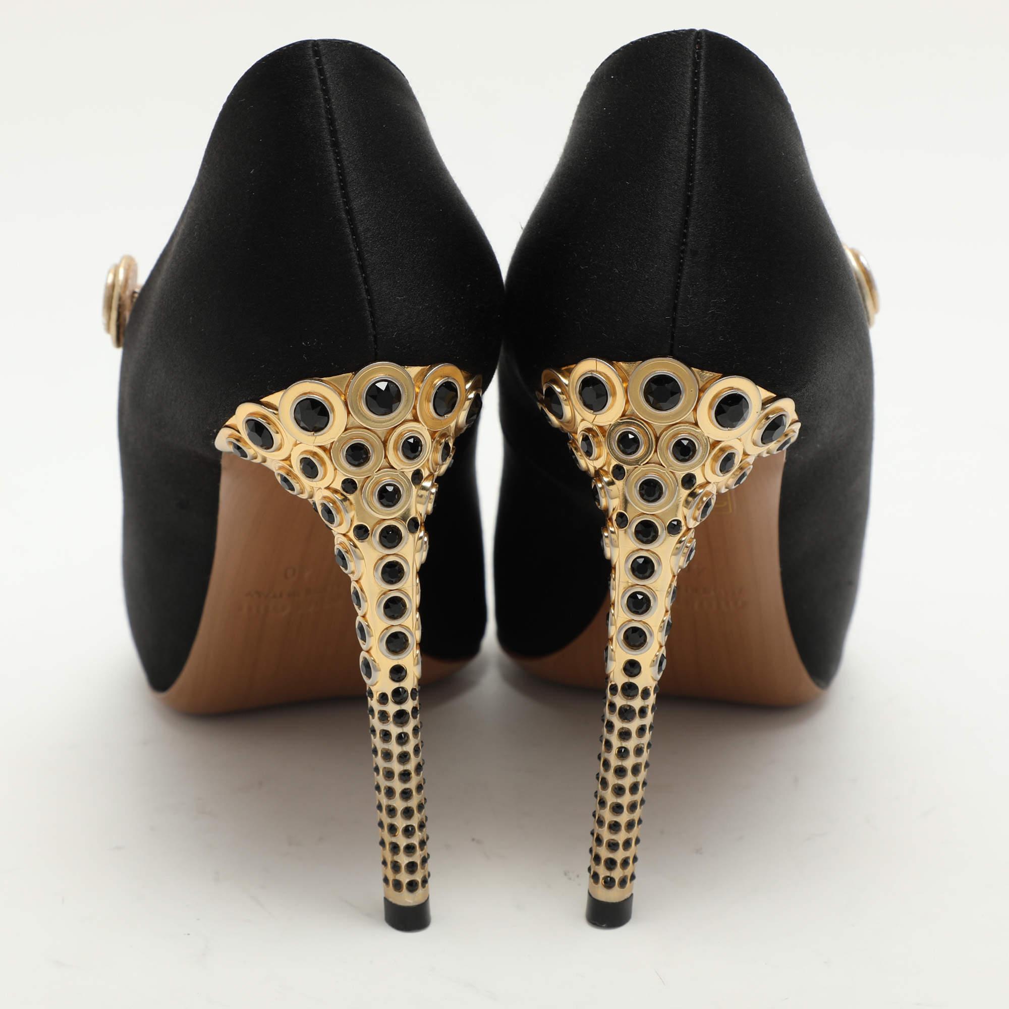 Miu Schwarz/Gold Satin und Leder Mary Jane Pumps Größe 40 im Angebot 1