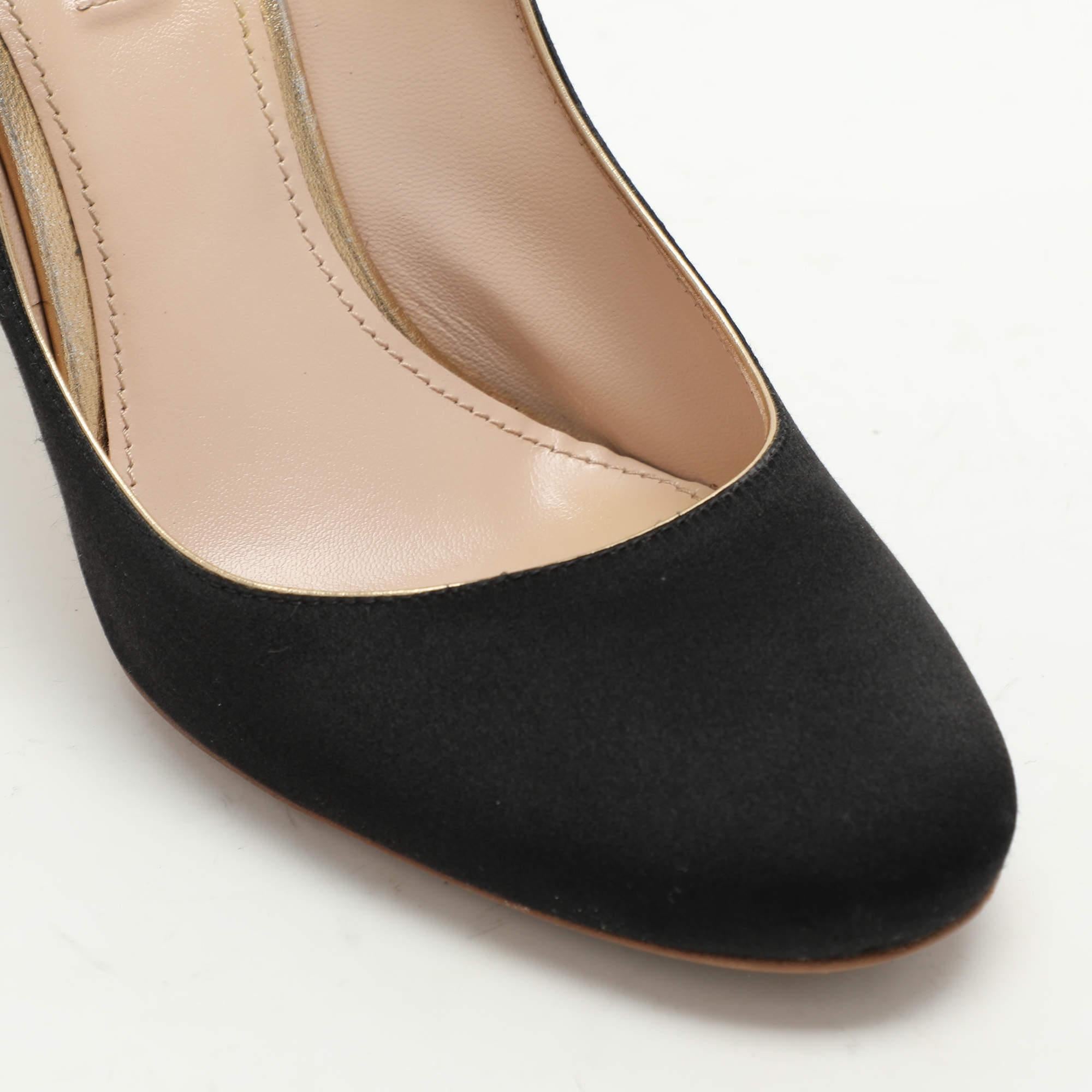 Miu Schwarz/Gold Satin und Leder Mary Jane Pumps Größe 40 im Angebot 3