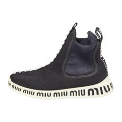 Miu Miu Black Knit Fabric High Top Sneakers Size 38