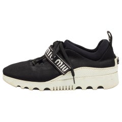 Miu Miu Black Knit Fabric Lace Up Sneakers Size 38