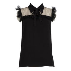 Miu Schwarzes ärmelloses Top mit Spitzenbesatz und Rüschen Größe XL