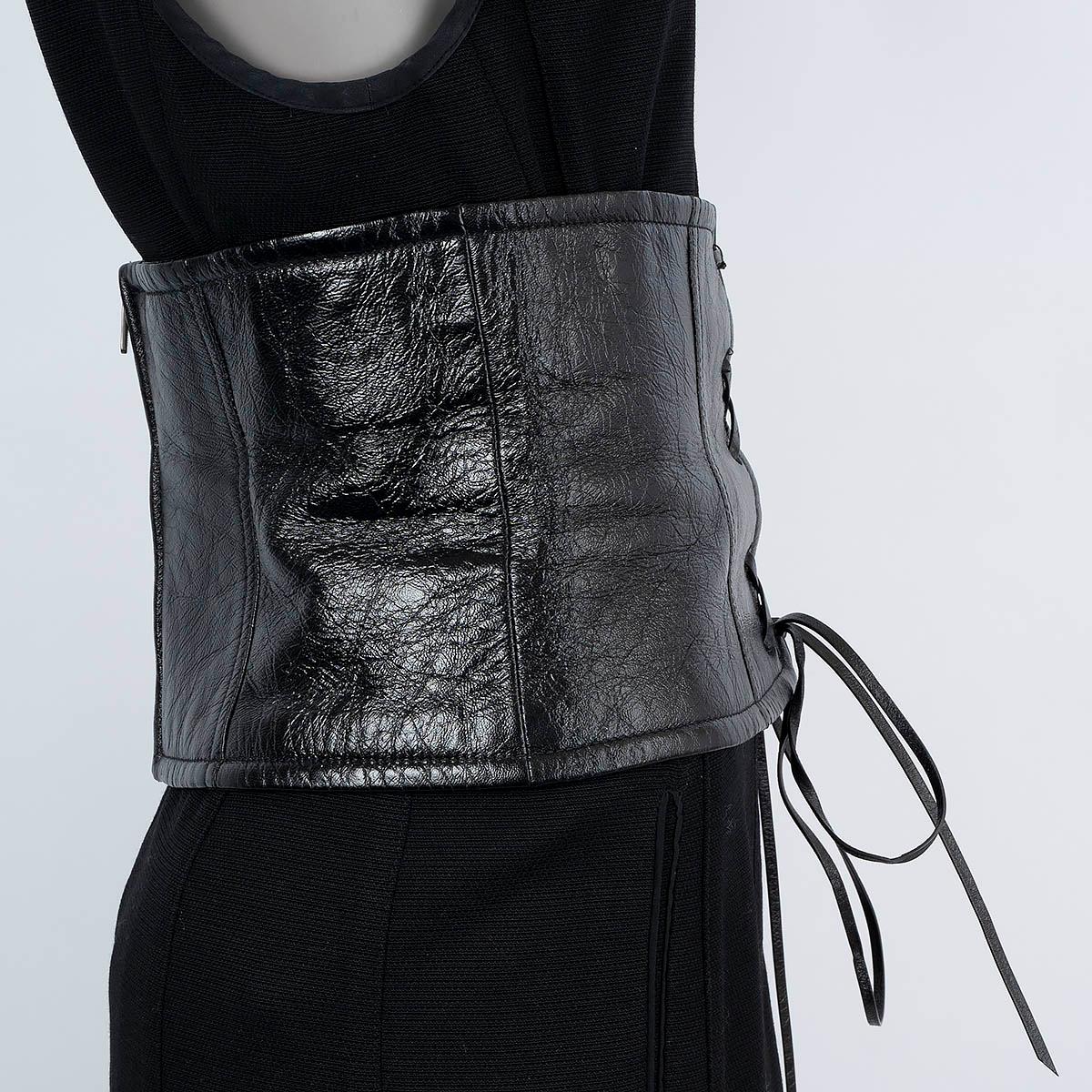 Black MIU MIU black leather 2019 LACE-UP WIDE WAIST Belt For Sale