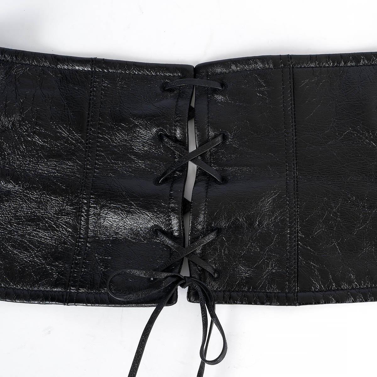 Women's MIU MIU black leather 2019 LACE-UP WIDE WAIST Belt For Sale