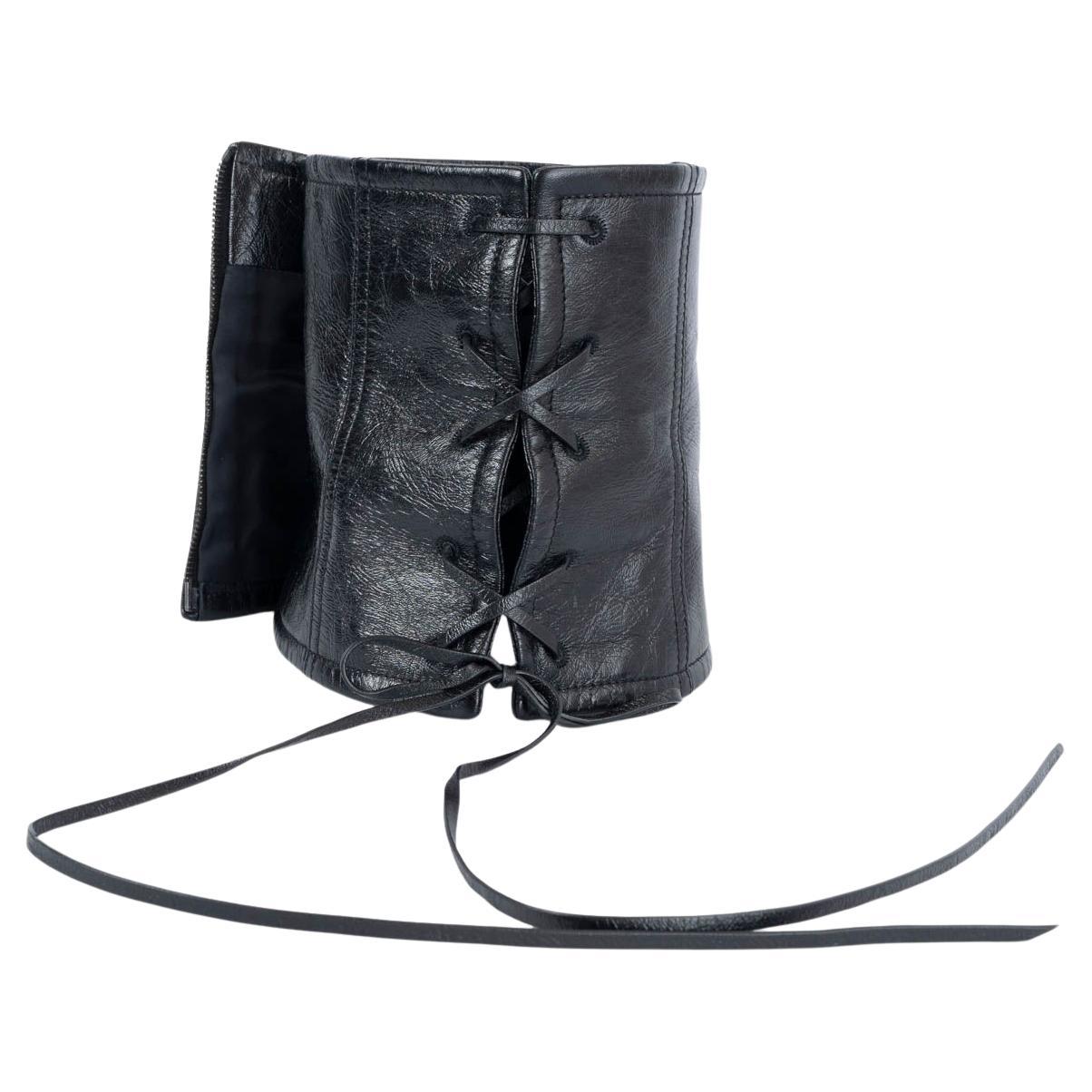 MIU MIU black leather 2019 LACE-UP WIDE WAIST Belt For Sale