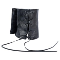 MIU MIU black leather 2019 LACE-UP WIDE WAIST Belt