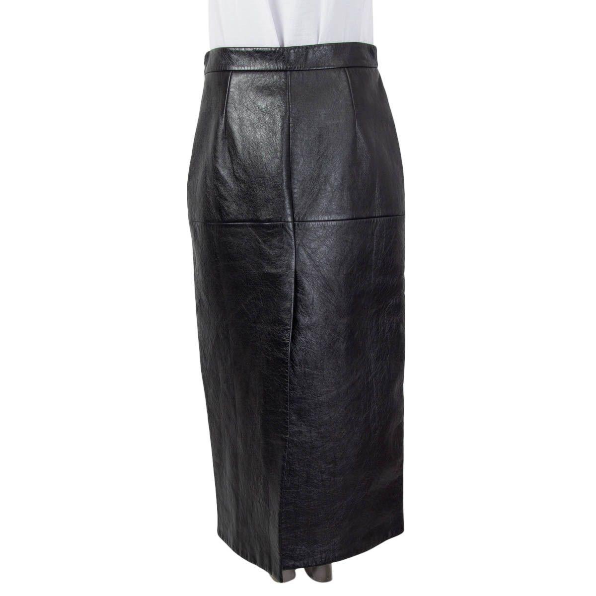 Black MIU MIU black leather 2020 PANELED HIGH RISE MIDI Skirt 44 L