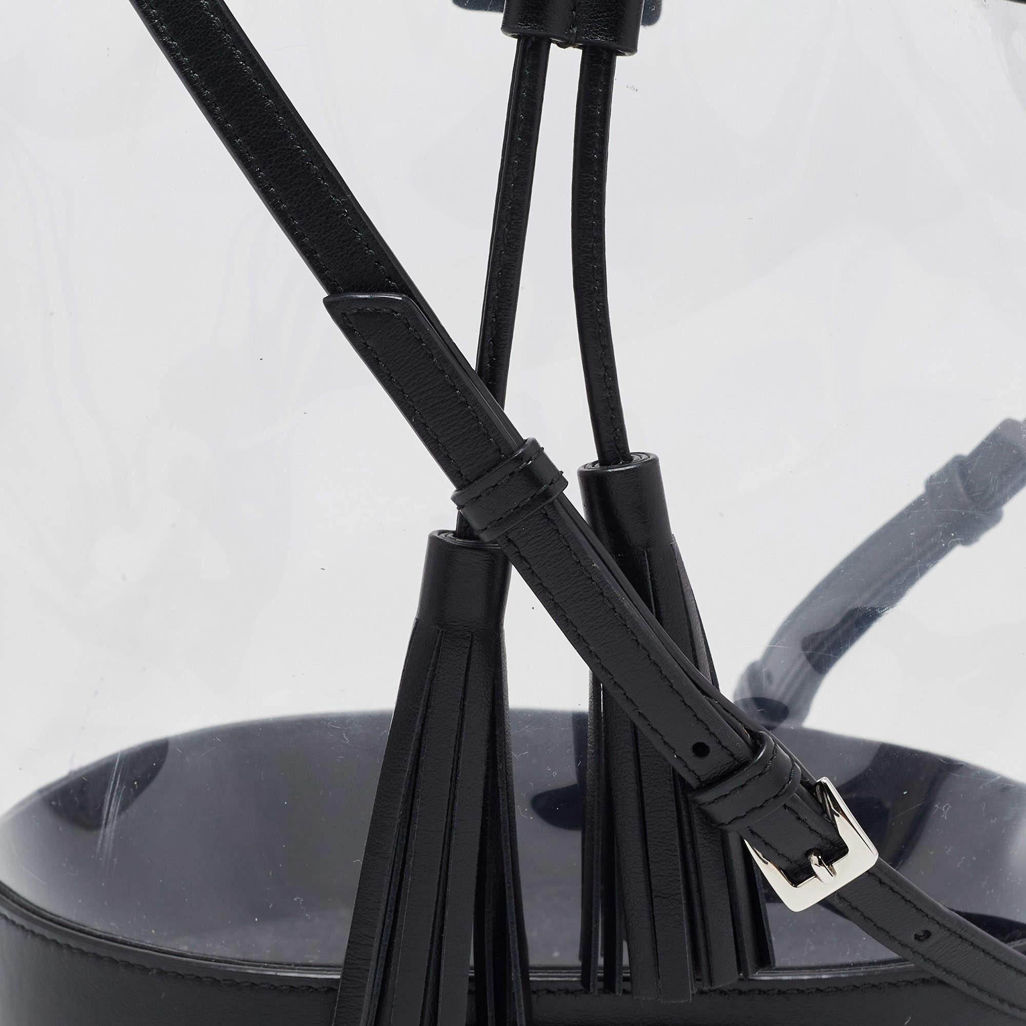 Miu MIu Black Leather And PVC Drawstring Bucket Bag 3