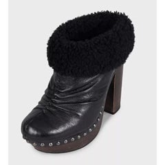 Miu Miu Black Leather Ankle Boots with Wooden Block Heel Size 36