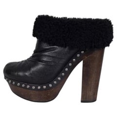 Miu Miu Black Leather Ankle Boots with Wooden Block Heel Size 36