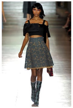 Miu Miu Black Leather Boots With Blue Roses 2012