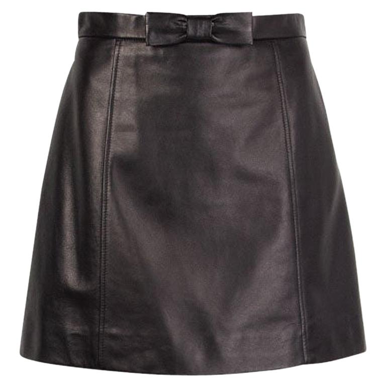 Miu Miu black leather bow detail Short Skirt M