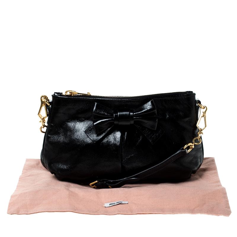 Miu Miu Black Leather Bow Pochette Bag 5