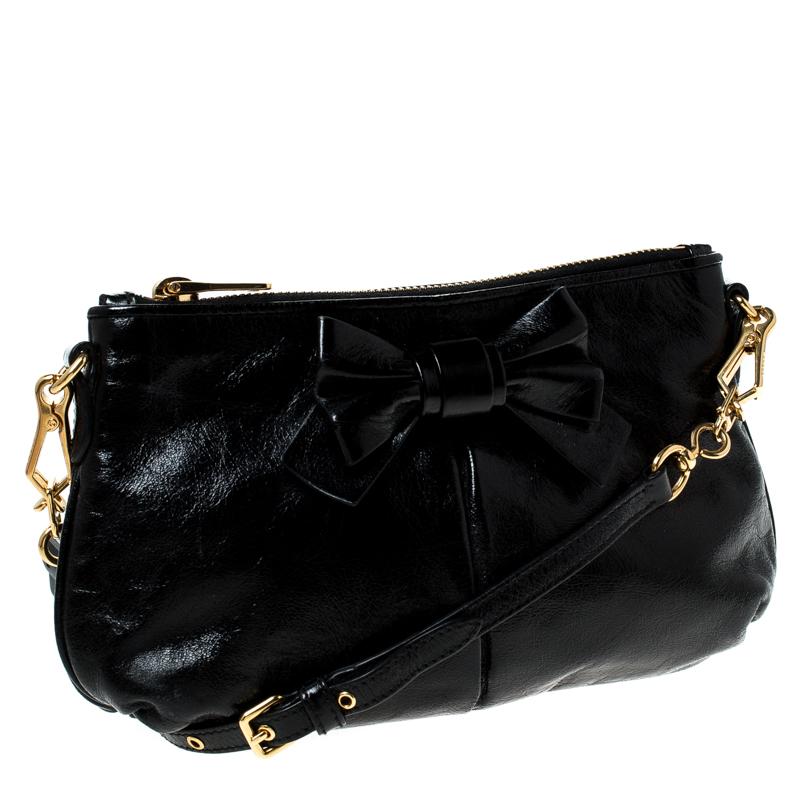 Miu Miu Black Leather Bow Pochette Bag 3