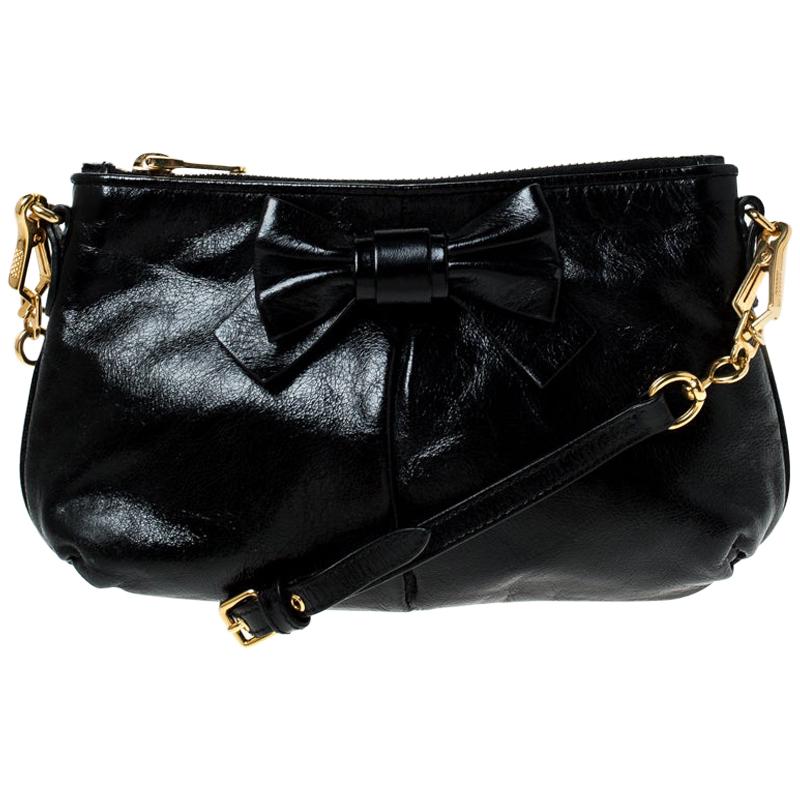 Miu Miu Black Leather Bow Pochette Bag