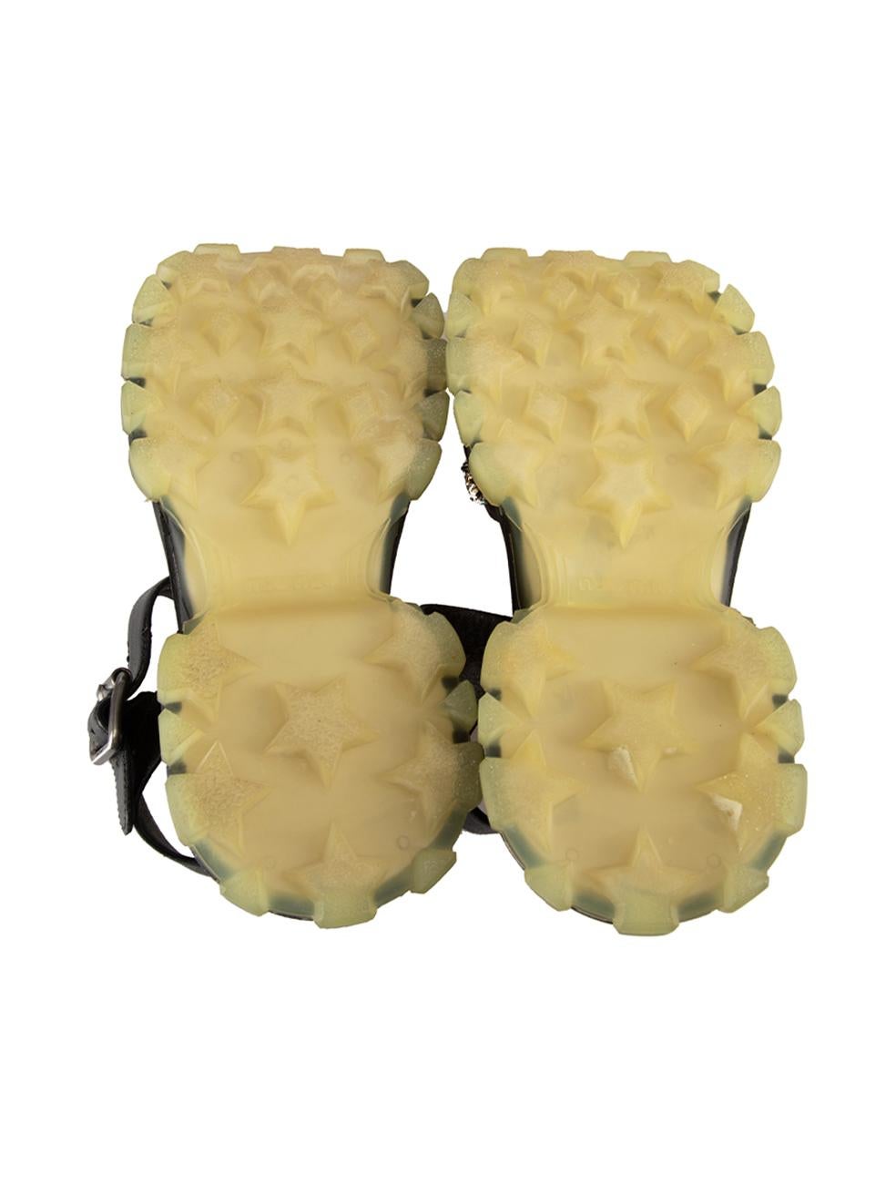 Miu Miu Noir Cuir Crystal Chunky Sandals Size IT 37.5 Pour femmes en vente