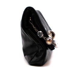 Miu Miu Black Leather Crystal Fold Over Clutch Bag