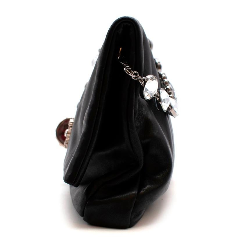 Miu Miu Schwarzes Leder Crystal Fold Over Clutch Tasche Damen