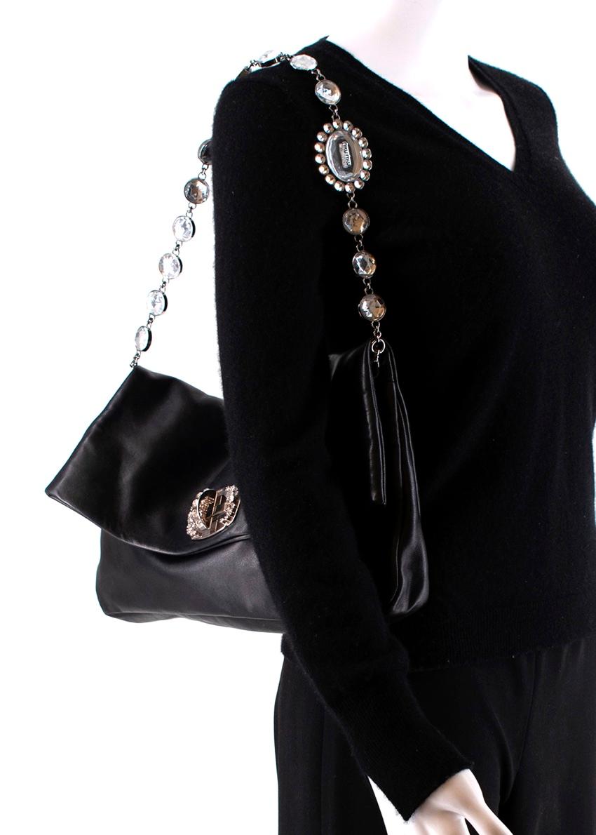 Miu Miu Black Leather Crystal Fold Over Clutch Bag 3