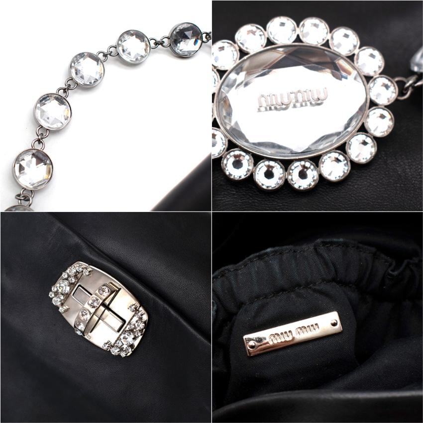 Miu Miu Schwarzes Leder Crystal Fold Over Clutch Tasche 5
