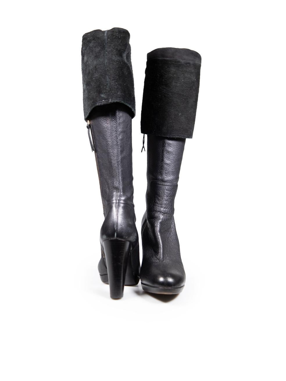 Miu Miu Black Leather Cuffed Heeled Boots Size IT 38 In Good Condition For Sale In London, GB