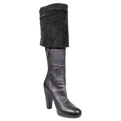 Miu Miu Black Leather Cuffed Heeled Boots Size IT 38
