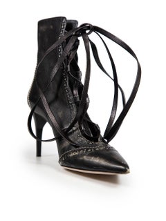 Miu Miu Black Leather Distressed Lace-Up Boots Size IT 40.5