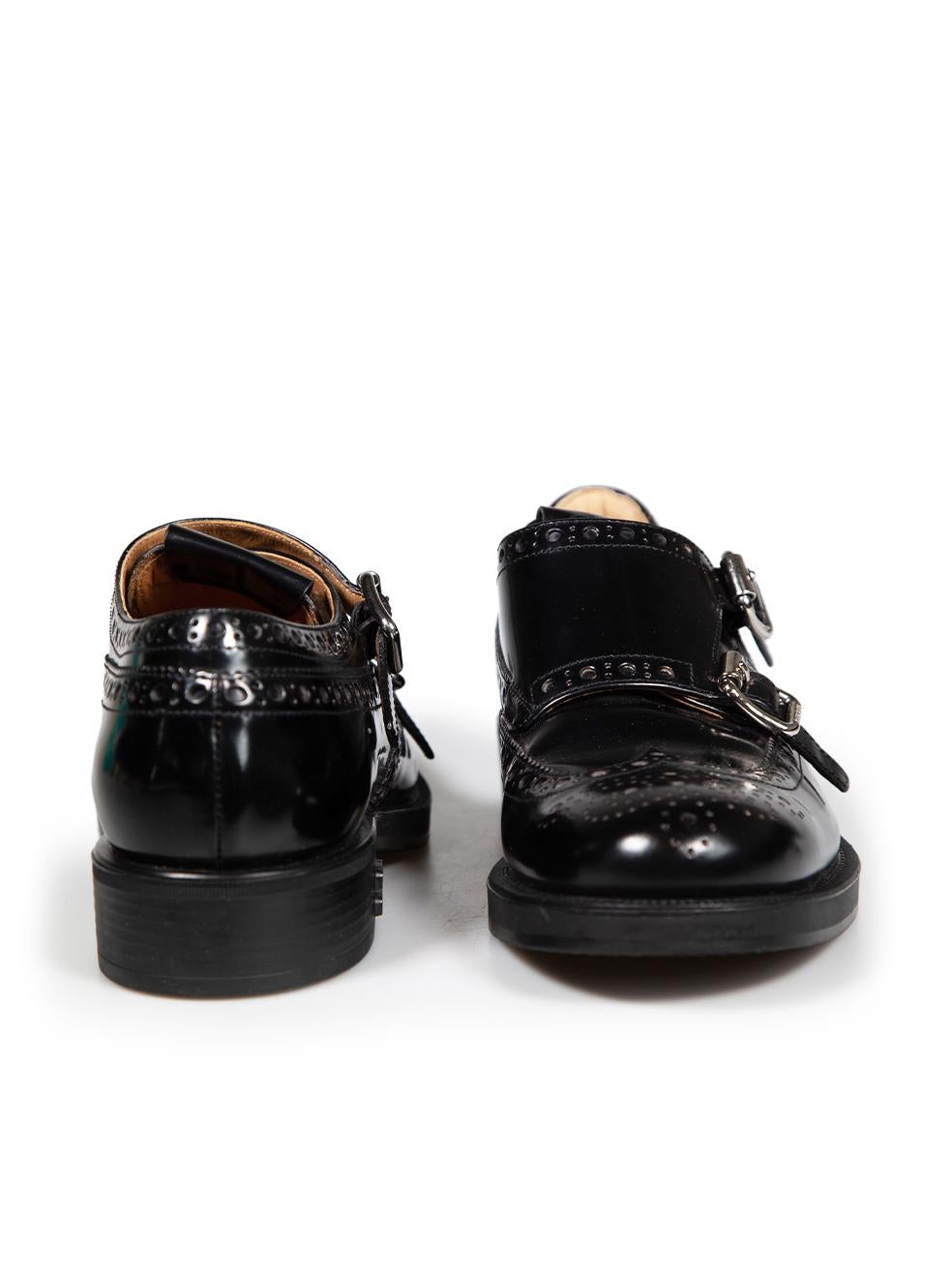 Miu Miu Black Leather Double Monk Brogues Size IT 38 In Excellent Condition For Sale In London, GB