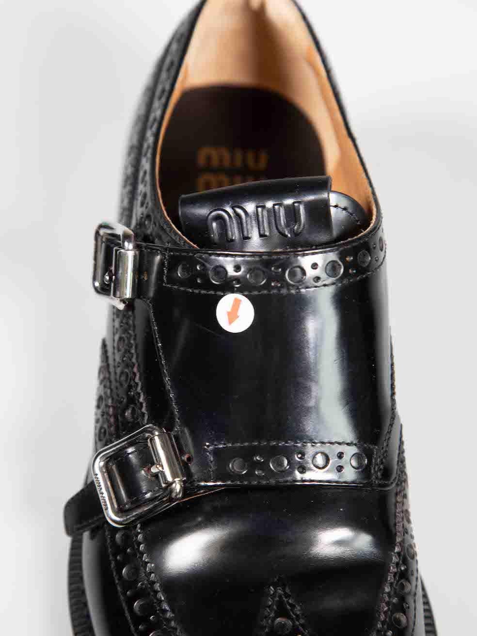 Miu Miu Black Leather Double Monk Brogues Size IT 38 For Sale 2
