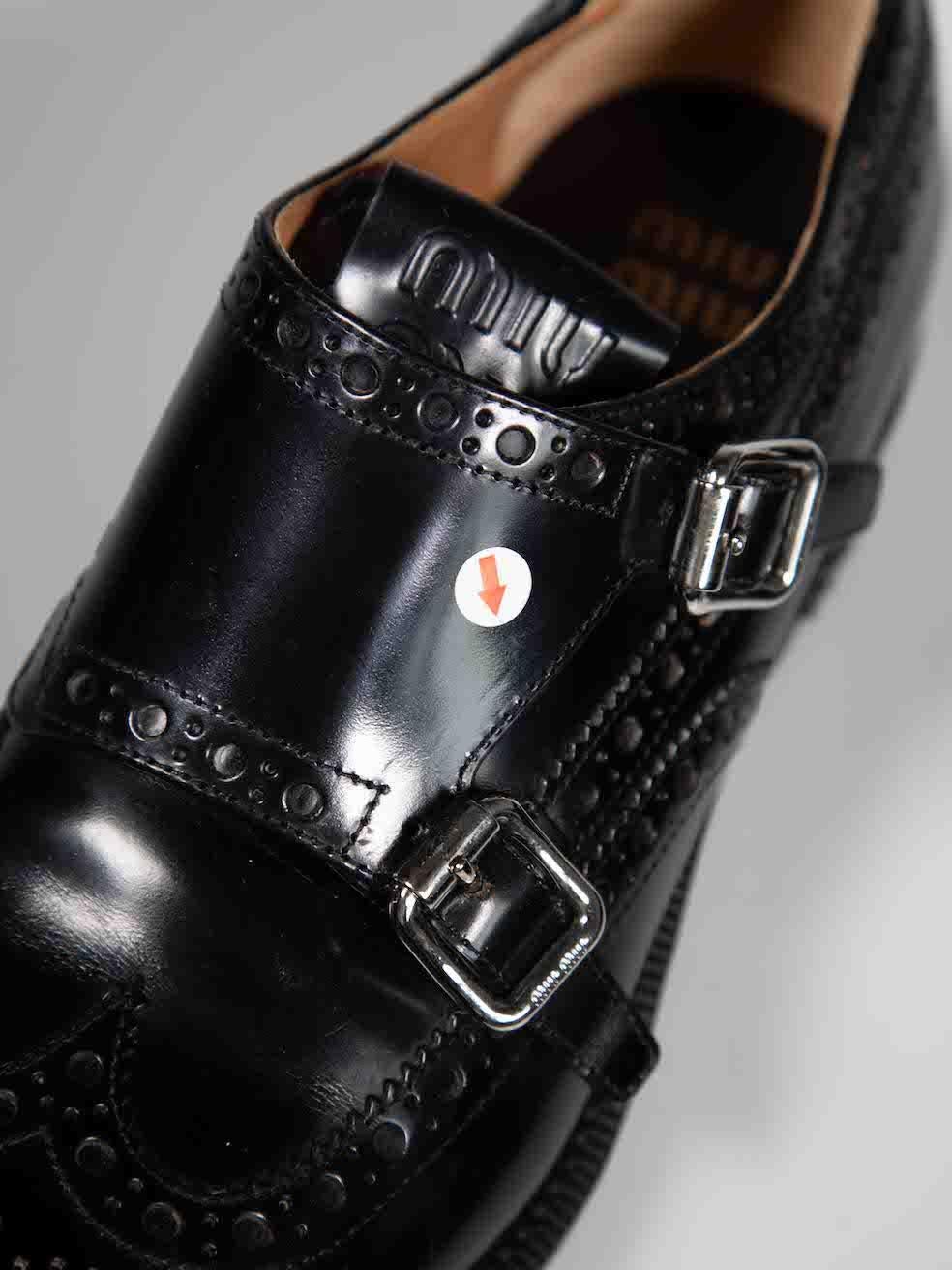Miu Miu Black Leather Double Monk Brogues Size IT 38 For Sale 4