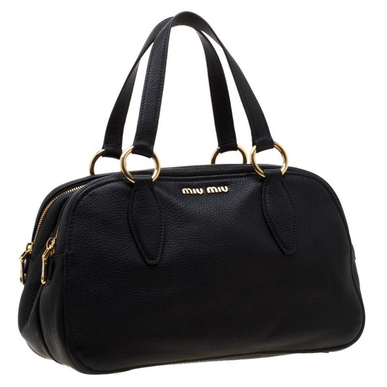 Miu Miu Black Leather Double Zip Boston Bag For Sale at 1stDibs
