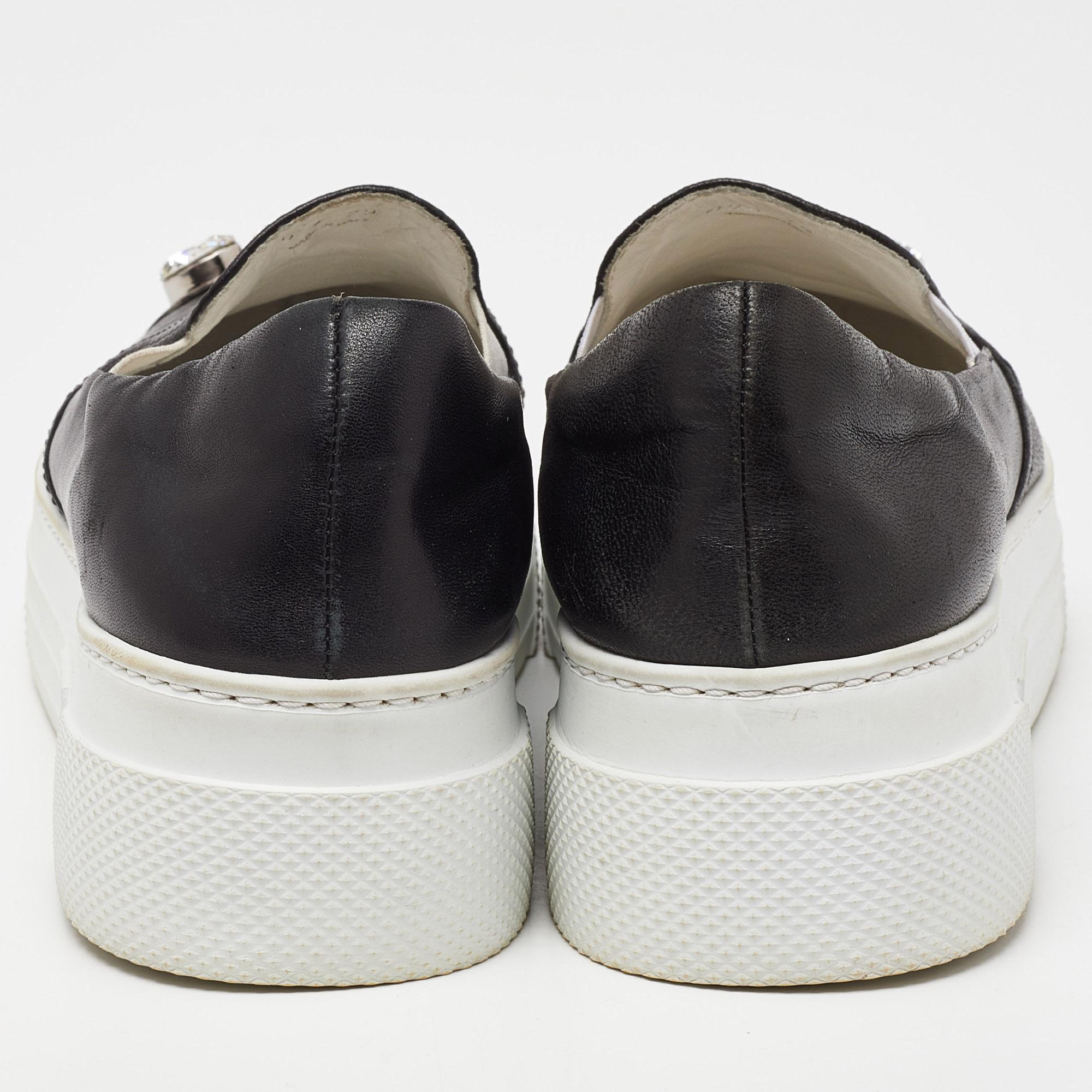 Miu Miu Black Leather Embellished Cap Toe Slip On Sneakers Size 39 1