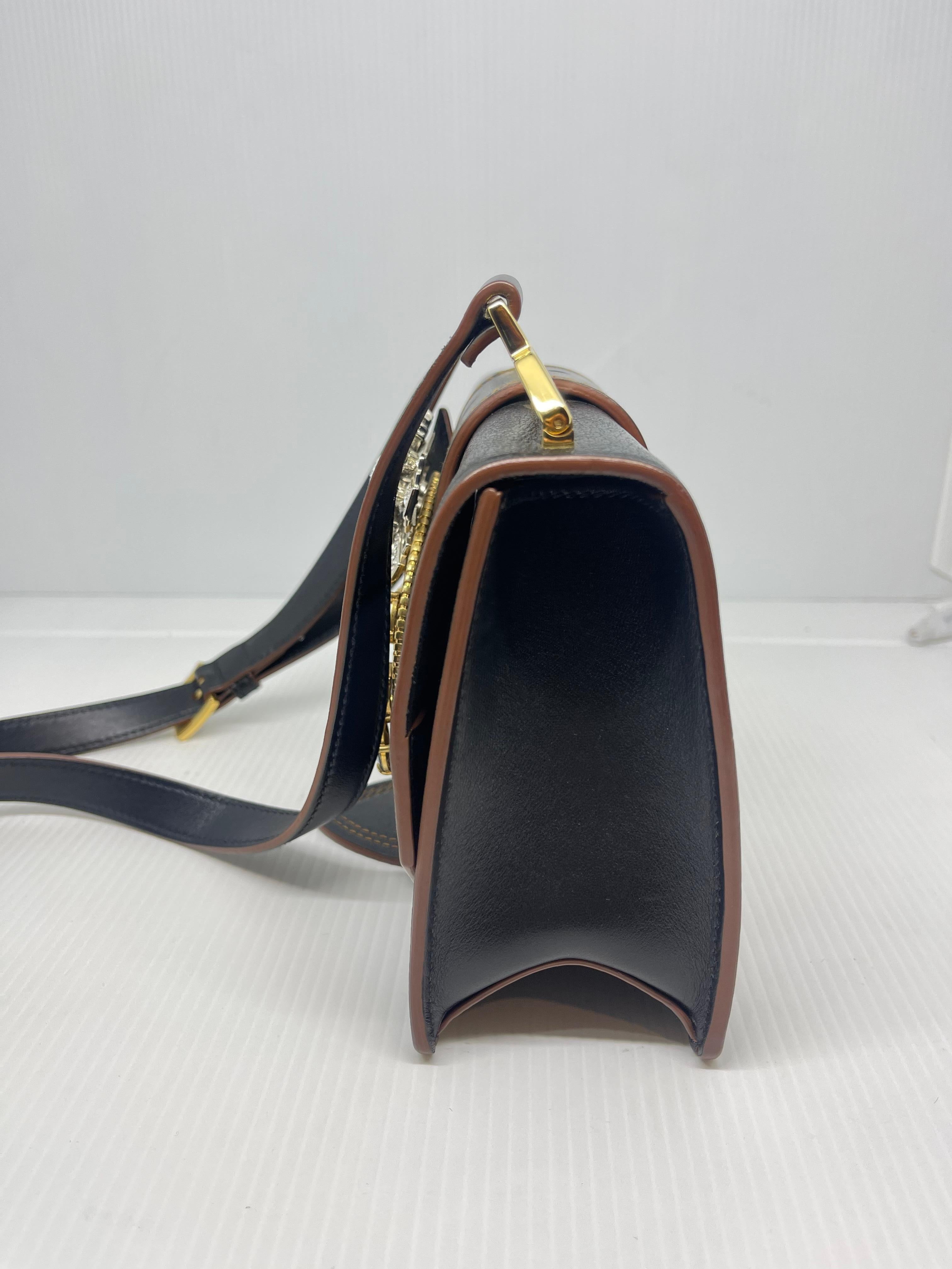 Miu Miu Black Leather Embellished Jewel Madras Crossbody Bag For Sale 6