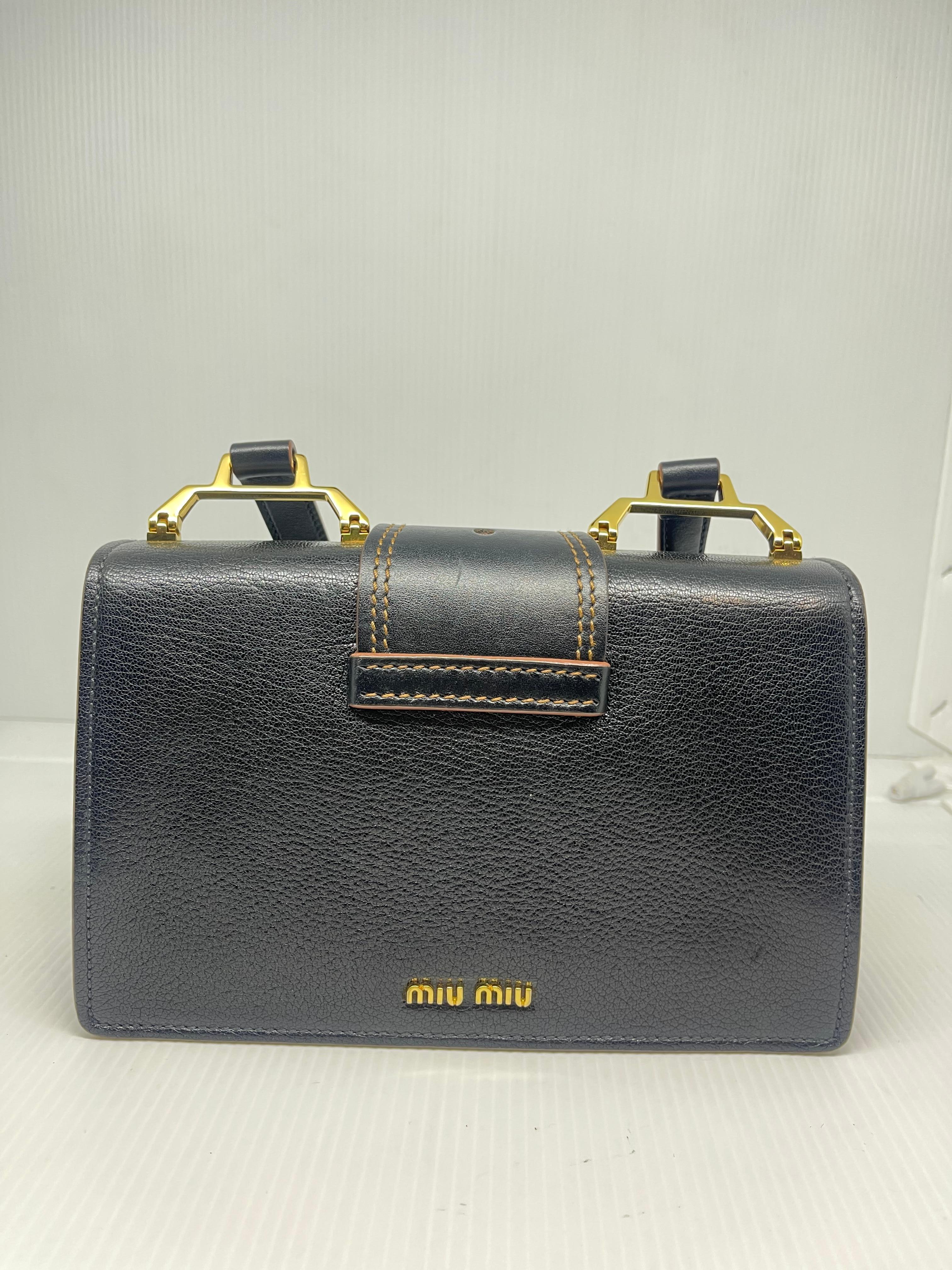 Miu Miu Black Leather Embellished Jewel Madras Crossbody Bag For Sale 7