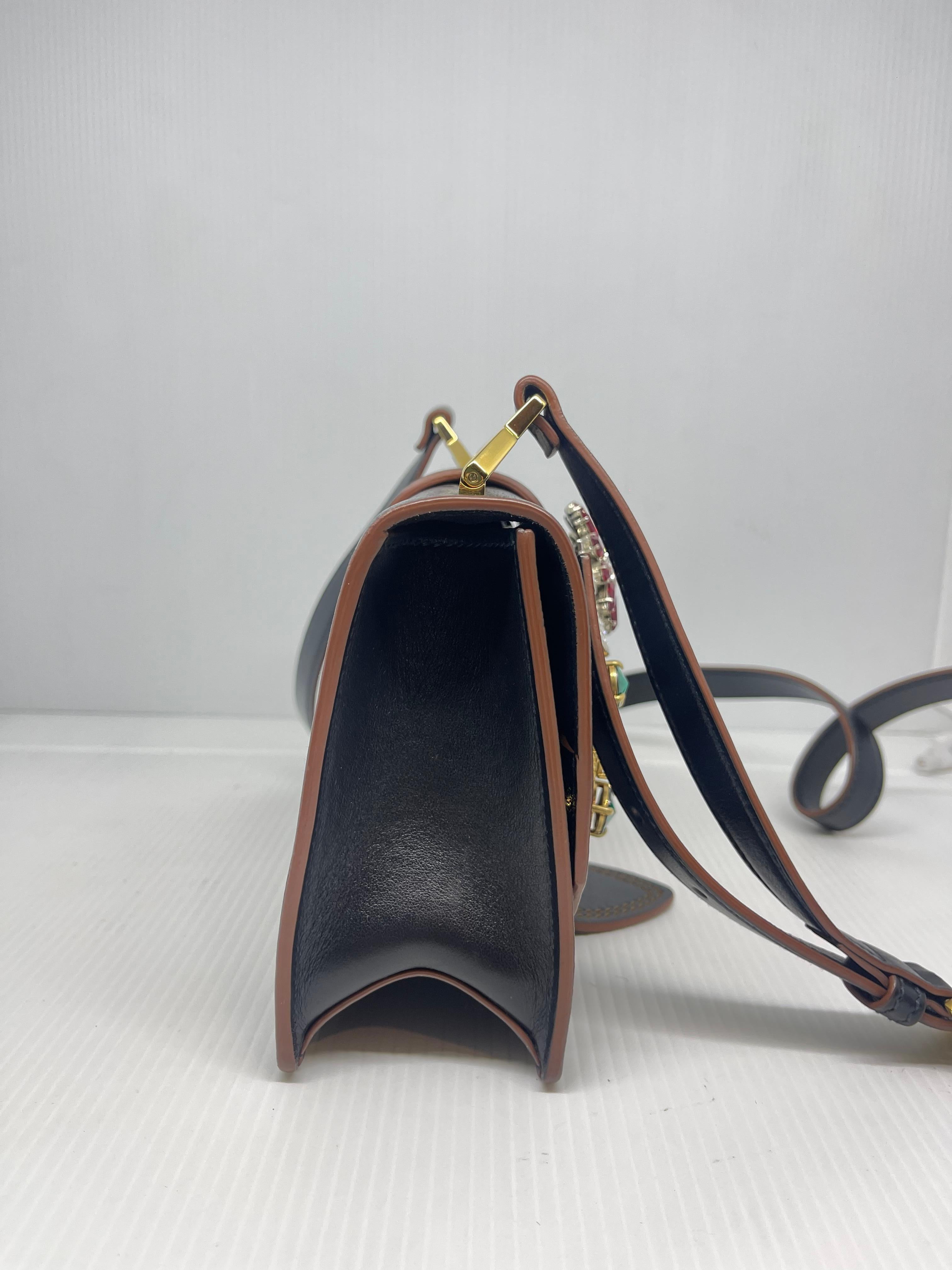 Miu Miu Black Leather Embellished Jewel Madras Crossbody Bag For Sale 8