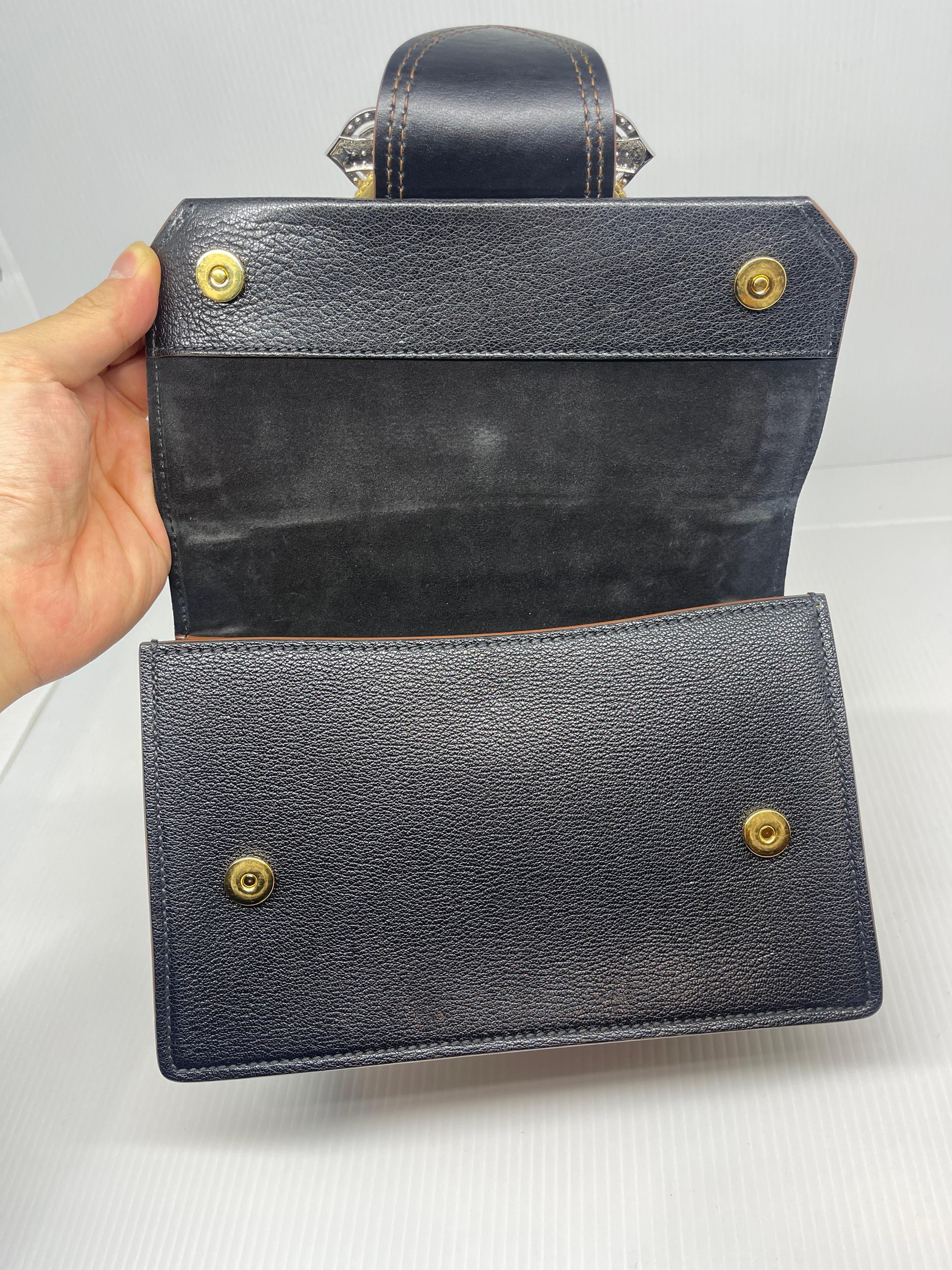 Miu Miu Black Leather Embellished Jewel Madras Crossbody Bag For Sale 1